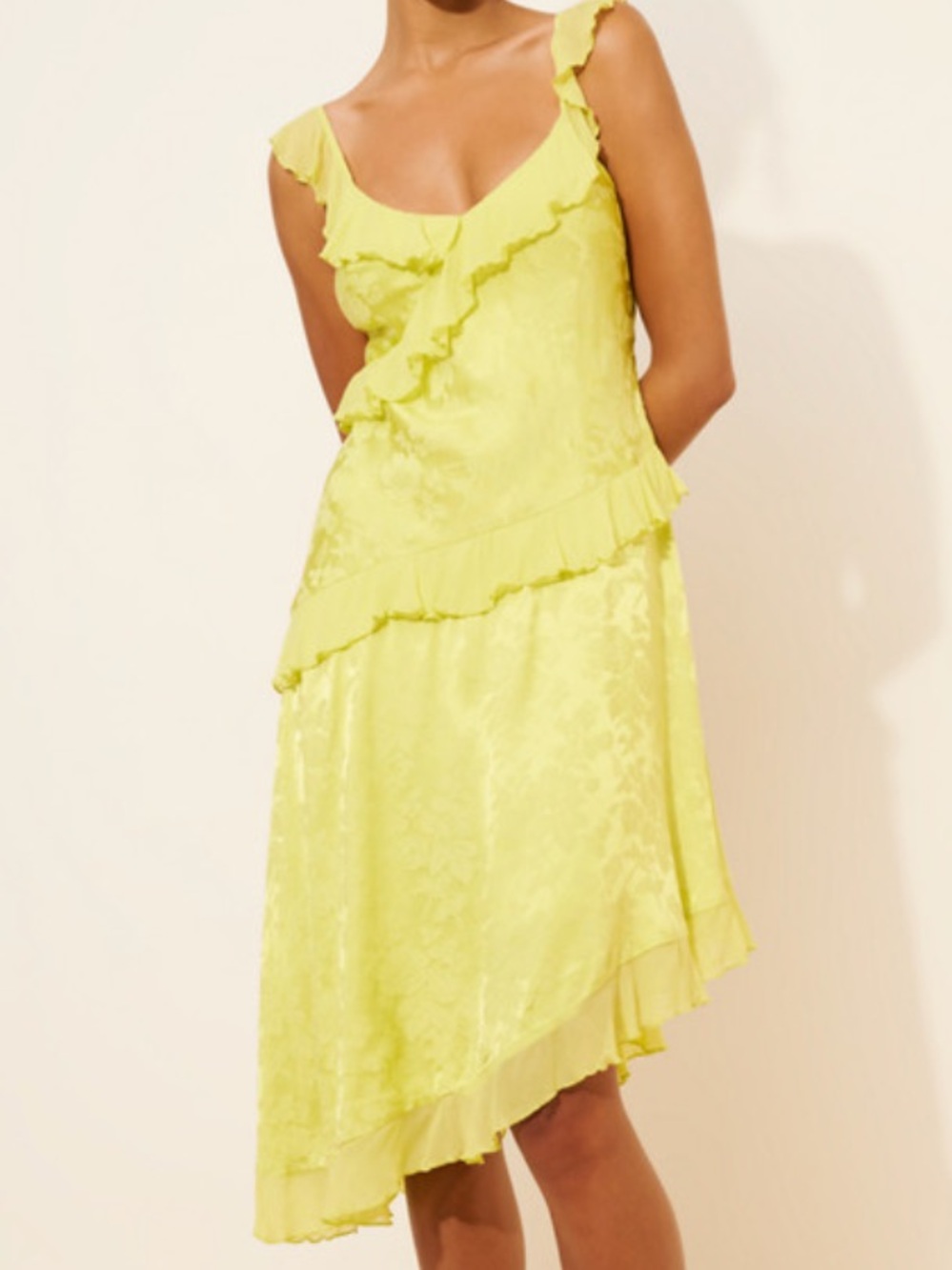 Anthropologie Lemon Ruffle Asymmetrical Slip Dress